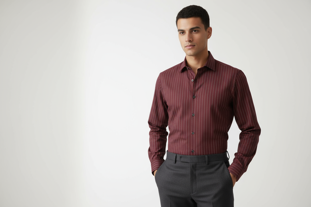 Raymond 100% Giza Premium Cotton Maroon Stripe Fabric