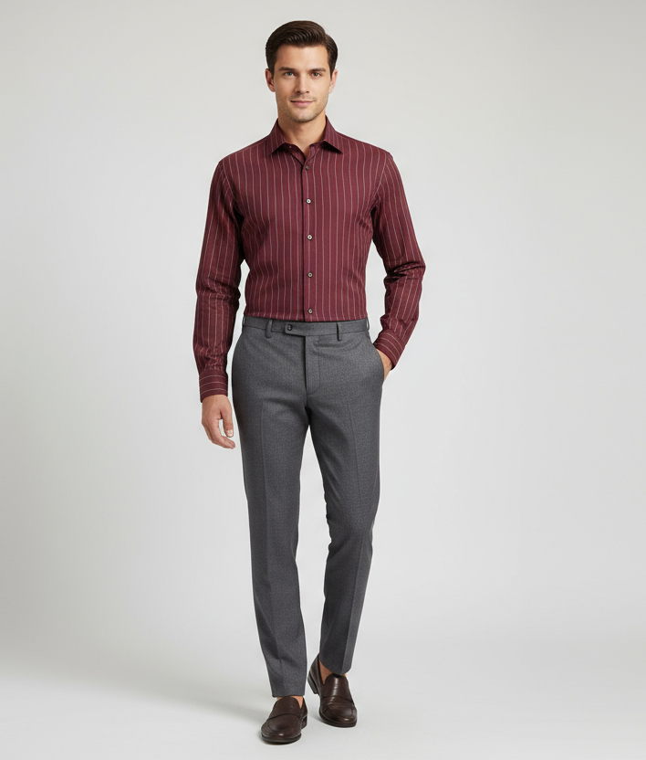 Raymond 100% Giza Premium Cotton Maroon Stripe Fabric