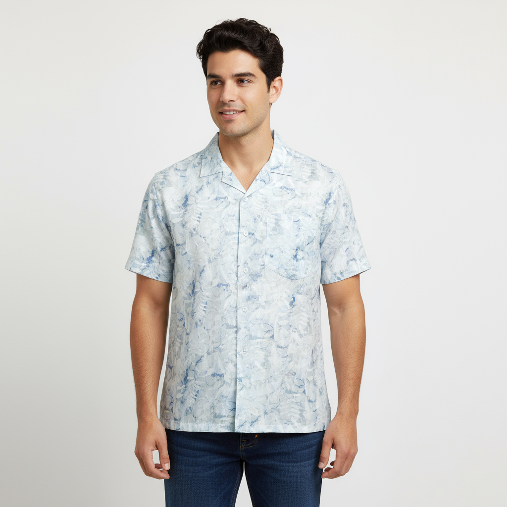 Raymond 100% Giza Premium Cotton White Blue Print Fabric