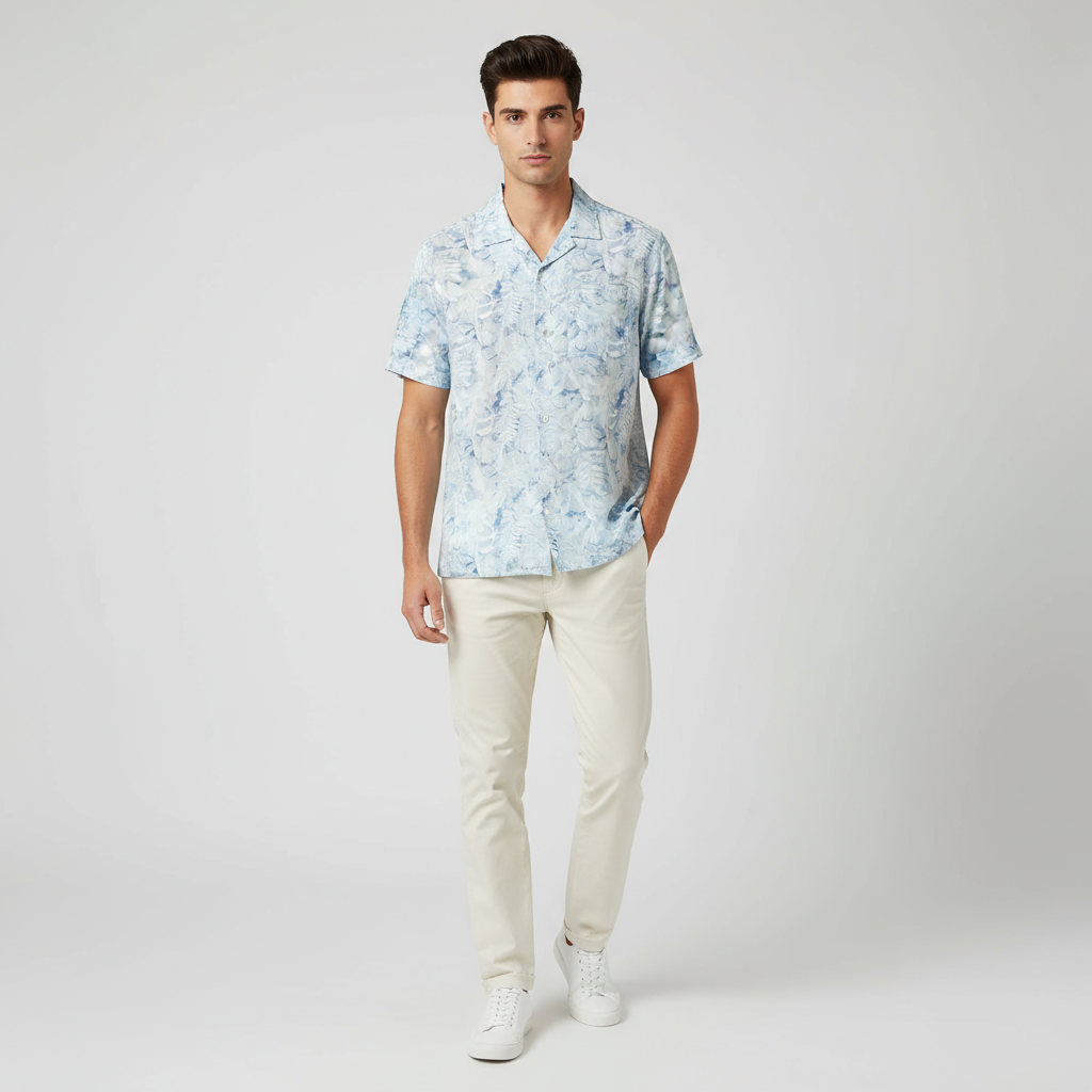 Raymond 100% Giza Premium Cotton White Blue Print Fabric