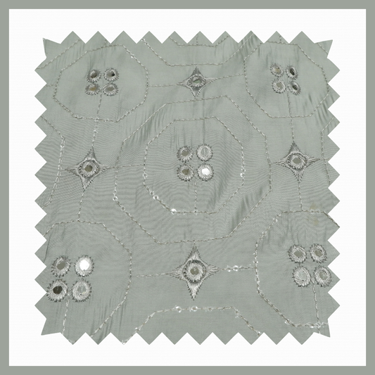Ethnair Premium Embroidered Fabric – Silver with Elegant Floral Design, Perfect for Wedding Wear
