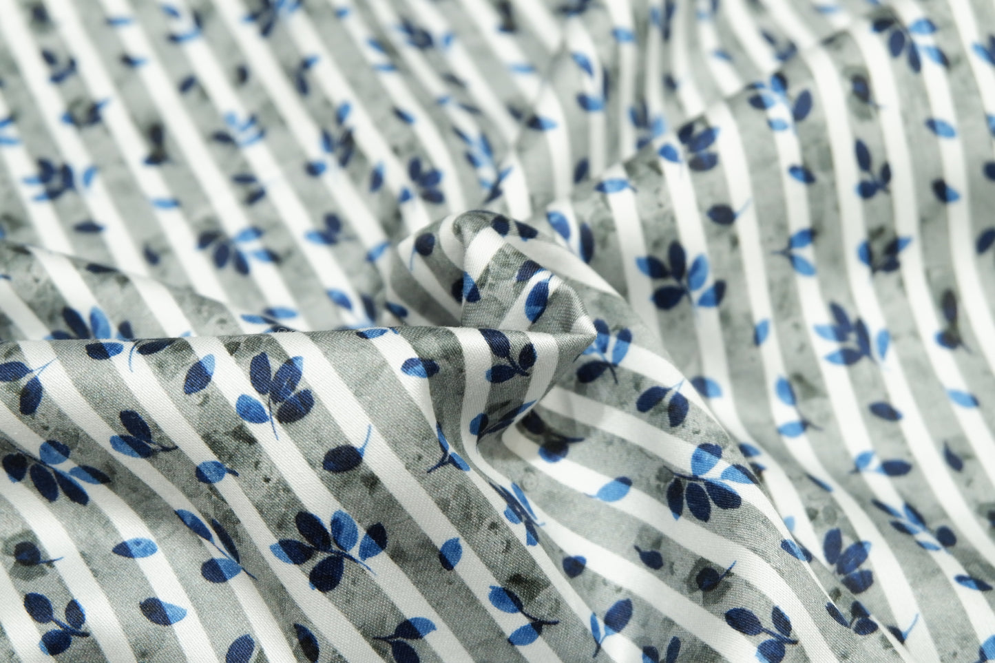 Raymond 100% Premium Cotton Blue Floral Printed Stripe Fabric