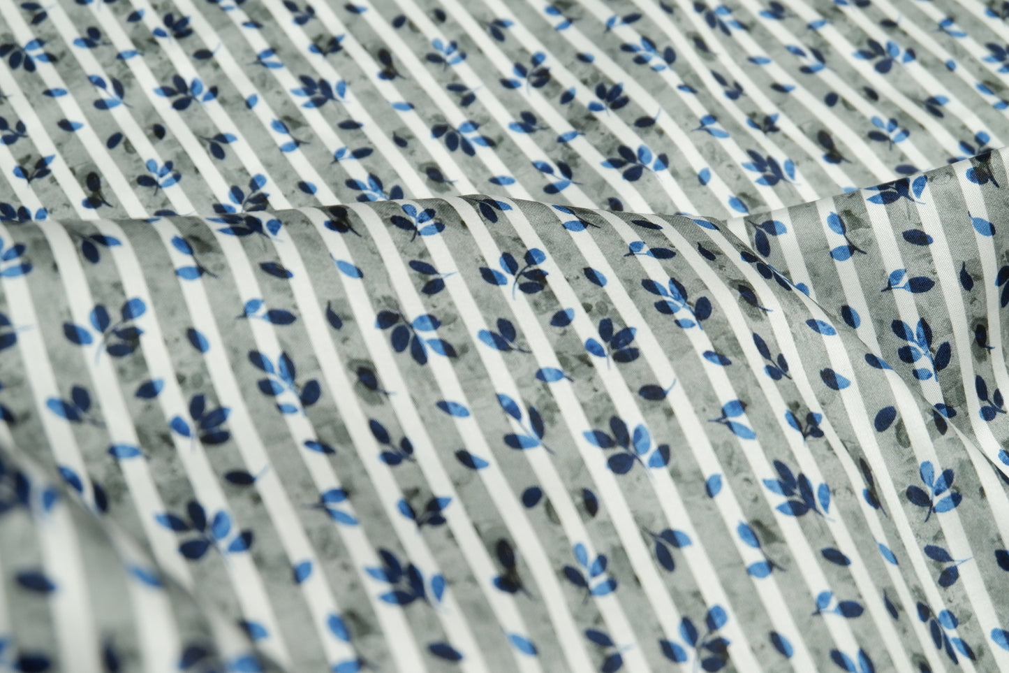 Raymond 100% Premium Cotton Blue Floral Printed Stripe Fabric