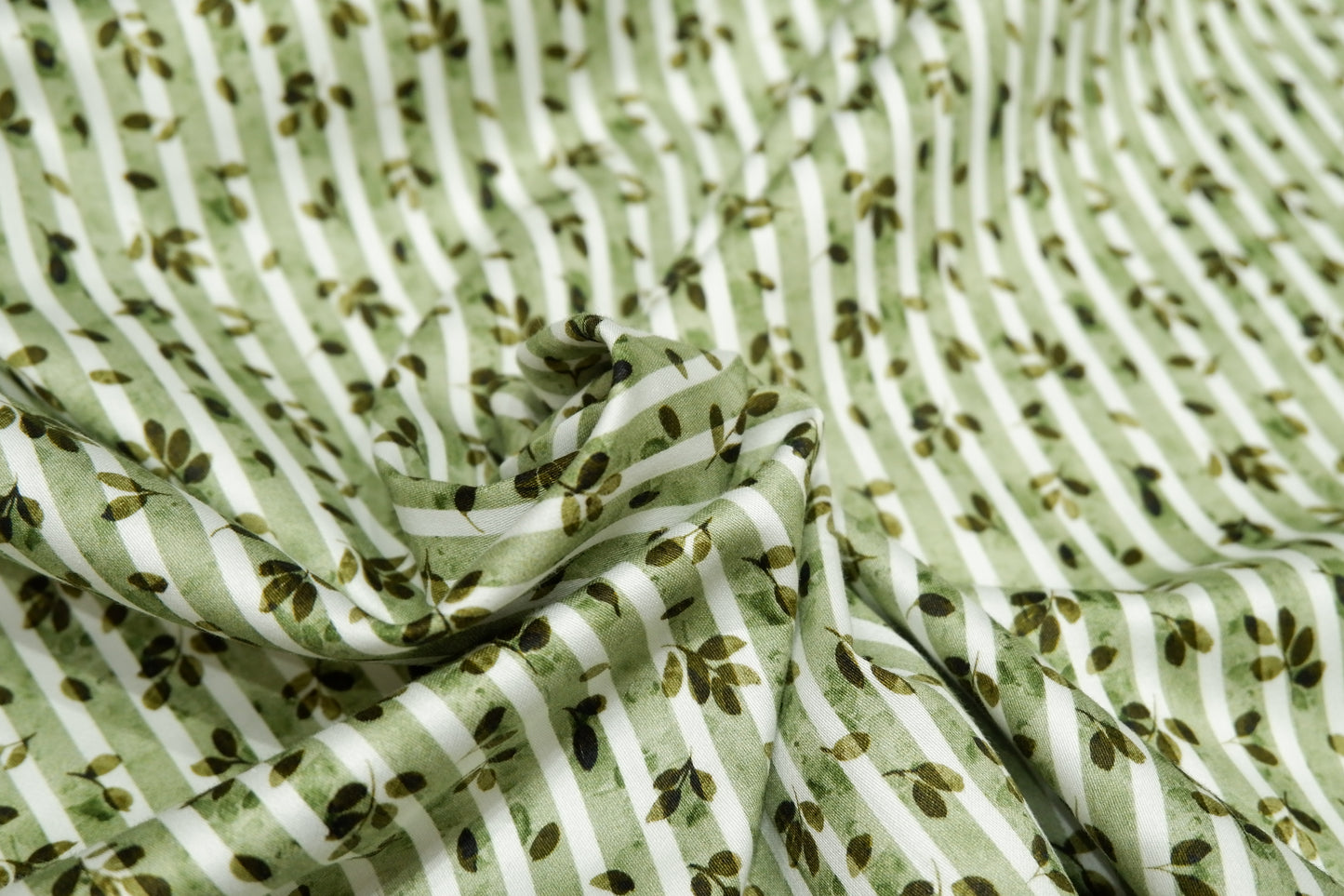 Raymond 100% Premium Cotton Green Floral Printed Stripe Fabric