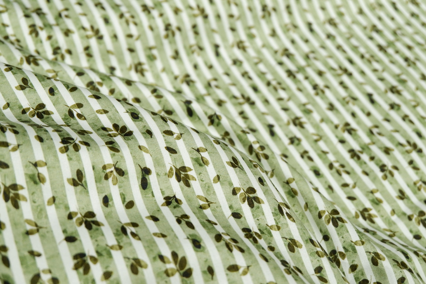 Raymond 100% Premium Cotton Green Floral Printed Stripe Fabric