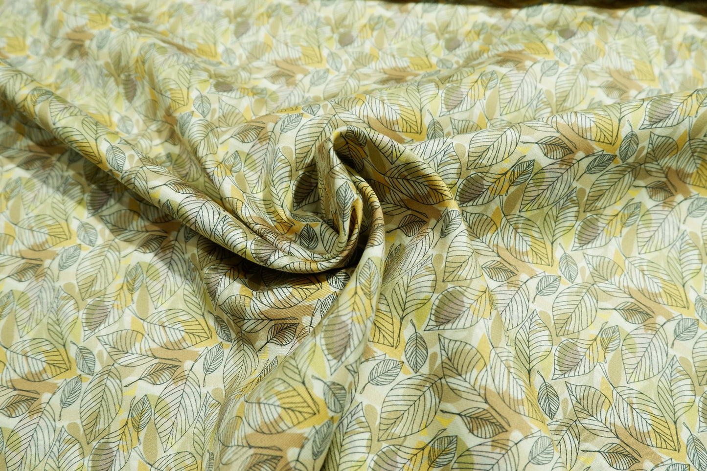 Arvind 100% Giza Premium Cotton Yellow Leaf Print Fabric