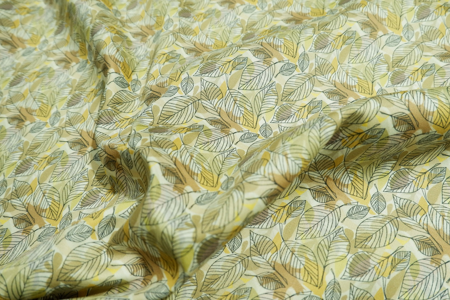 Arvind 100% Giza Premium Cotton Yellow Leaf Print Fabric