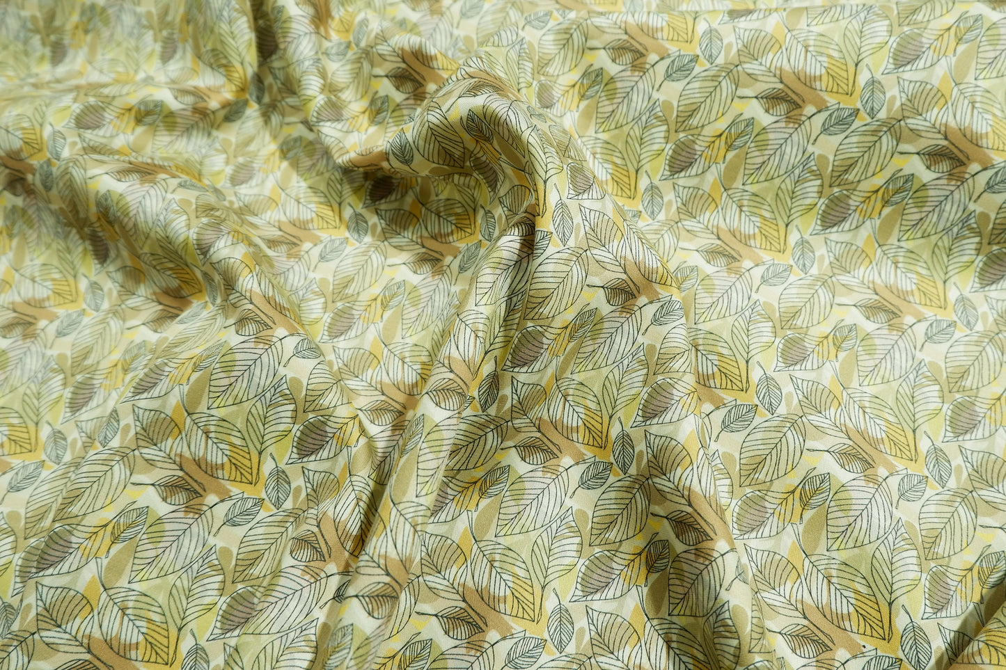 Arvind 100% Giza Premium Cotton Yellow Leaf Print Fabric