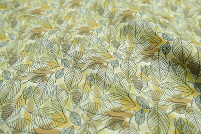 Arvind 100% Giza Premium Cotton Yellow Leaf Print Fabric