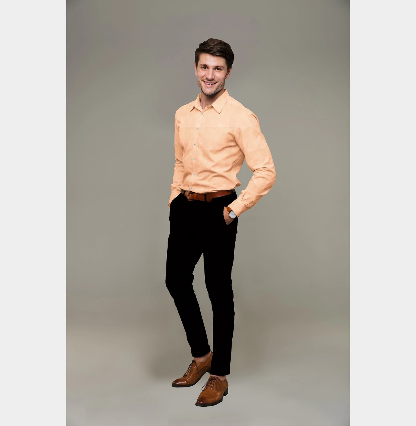 Raymond 100% Giza Premium Cotton Peach Jacquard Printed Fabric