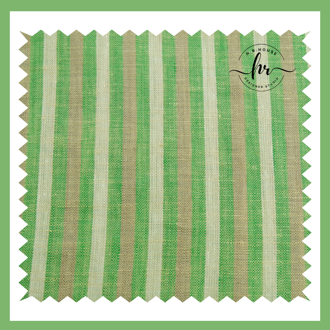 Arvind 100% Premium Linen Green Stripe