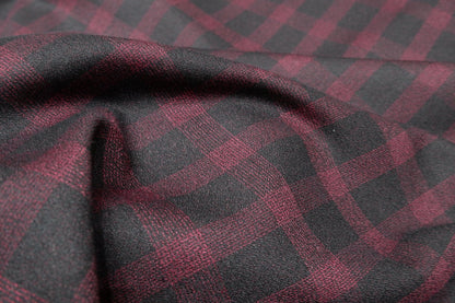 Augustus Wine Black Checks Terry Rayon Fabric - H.R.House Designer StudioAugustus