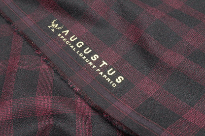 Augustus Wine Black Checks Terry Rayon Fabric - H.R.House Designer StudioAugustus