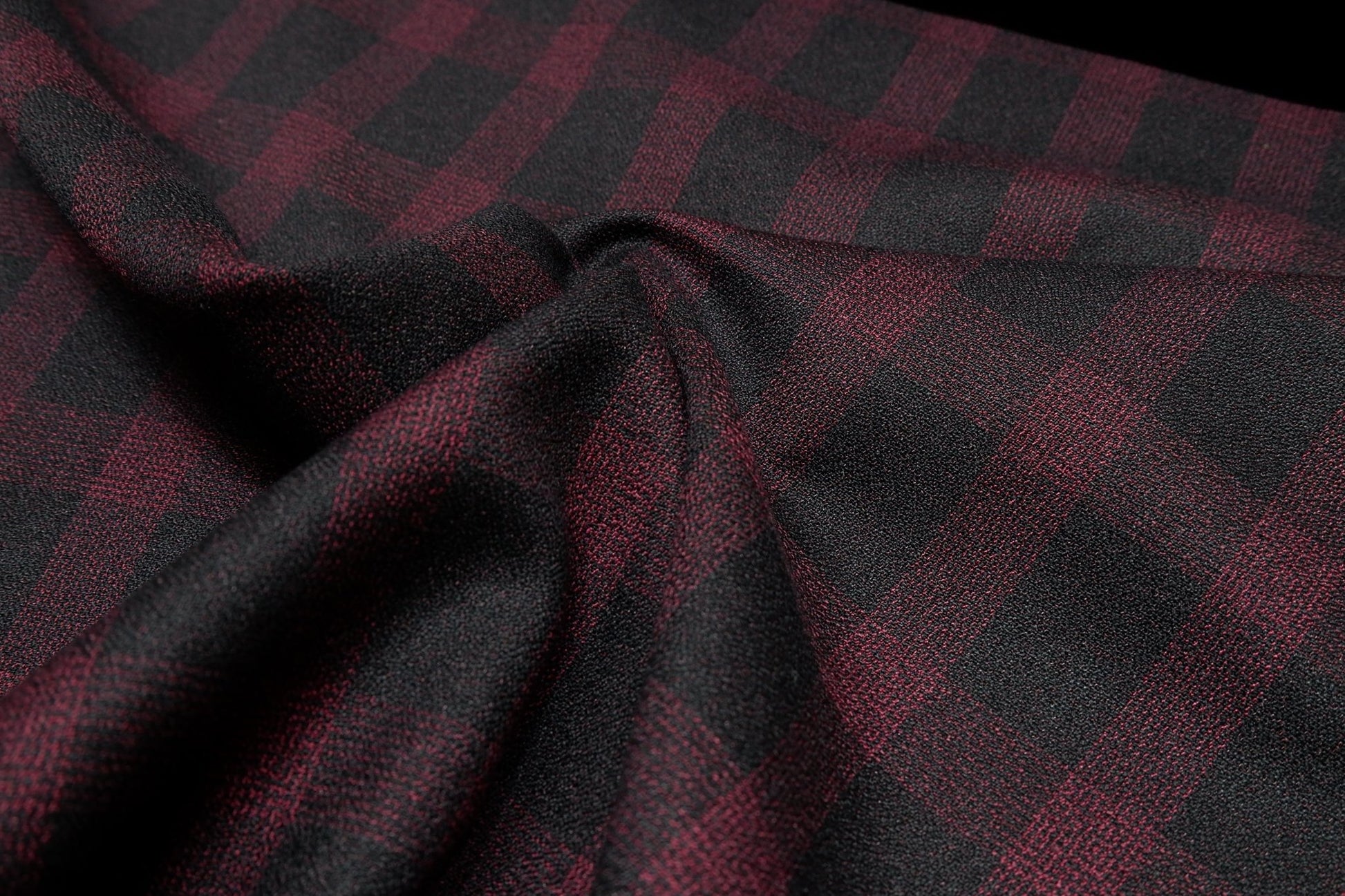 Augustus Wine Black Checks Terry Rayon Fabric - H.R.House Designer StudioAugustus