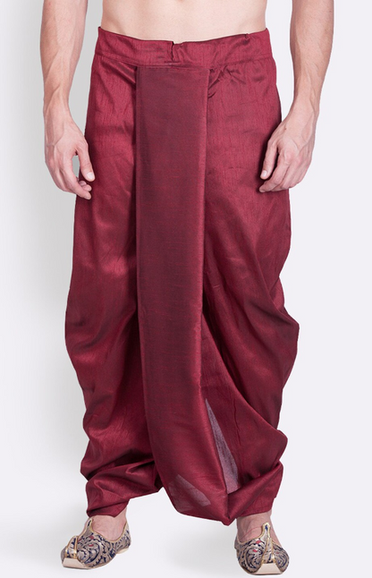 Solid Color Cotton Silk Blend Dhoti Pant in Maroon