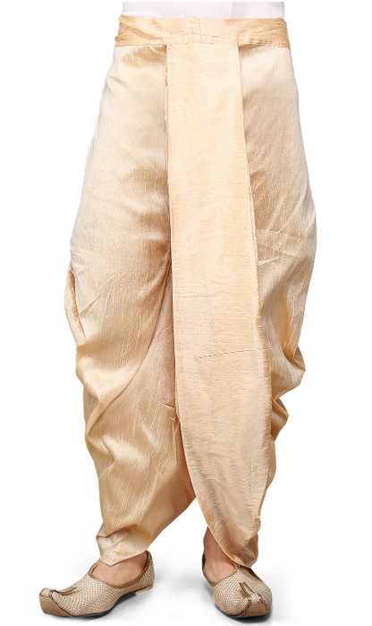 Solid Color Cotton Silk Blend Dhoti Pant in Gold