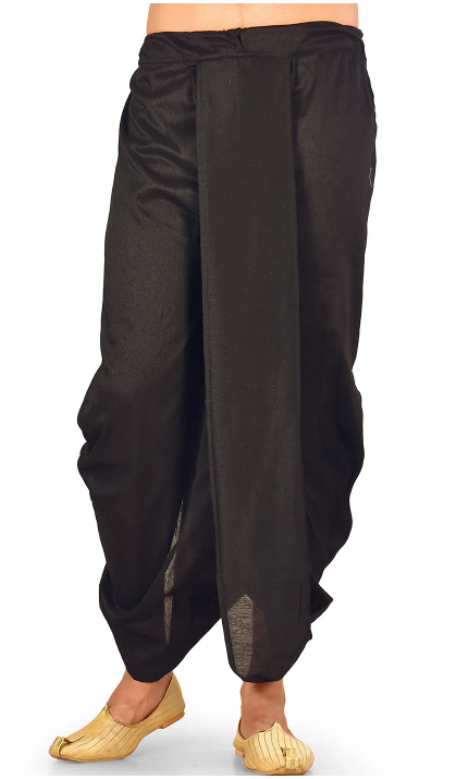 Solid Color Cotton Silk Blend Dhoti Pant in Black