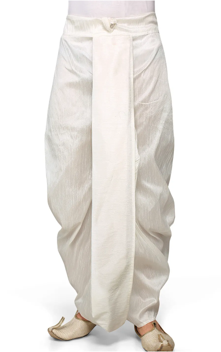 Solid Color Cotton Silk Blend Dhoti Pant in White