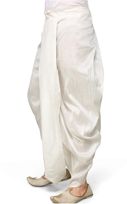 Solid Color Cotton Silk Blend Dhoti Pant in White