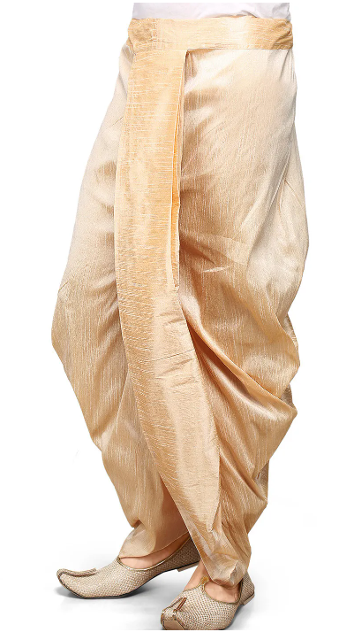 Solid Color Cotton Silk Blend Dhoti Pant in Gold