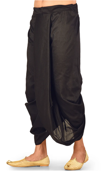 Solid Color Cotton Silk Blend Dhoti Pant in Black