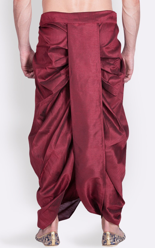 Solid Color Cotton Silk Blend Dhoti Pant in Maroon