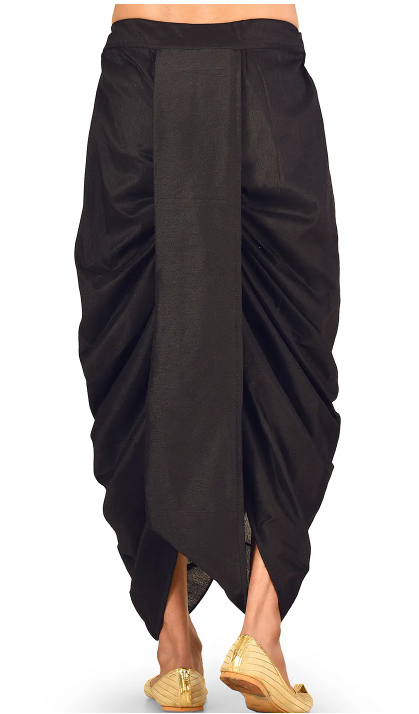 Solid Color Cotton Silk Blend Dhoti Pant in Black