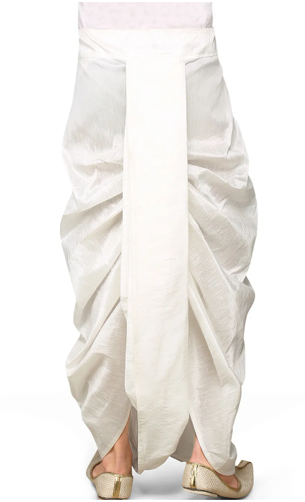 Solid Color Cotton Silk Blend Dhoti Pant in White