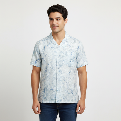 Raymond 100% Giza Premium Cotton White Blue Print Fabric