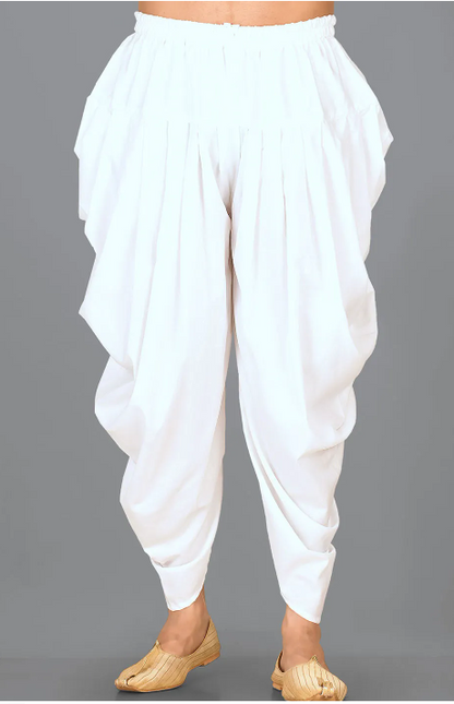 Solid Color Cotton Silk Blend Dhoti Kaul Pant in White