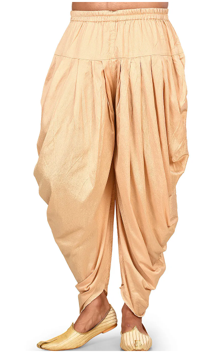 Solid Color Cotton Silk Blend Dhoti Kaul Pant in Gold