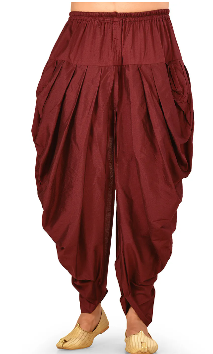 Solid Color Cotton Silk Blend Dhoti Kaul Pant in Maroon