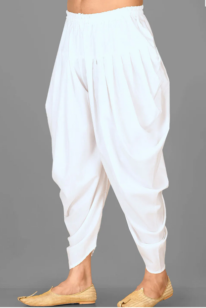 Solid Color Cotton Silk Blend Dhoti Kaul Pant in White