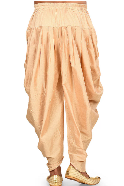 Solid Color Cotton Silk Blend Dhoti Kaul Pant in Gold