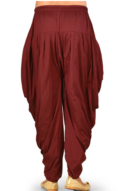 Solid Color Cotton Silk Blend Dhoti Kaul Pant in Maroon