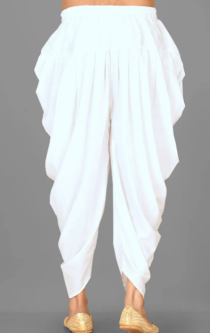 Solid Color Cotton Silk Blend Dhoti Kaul Pant in White