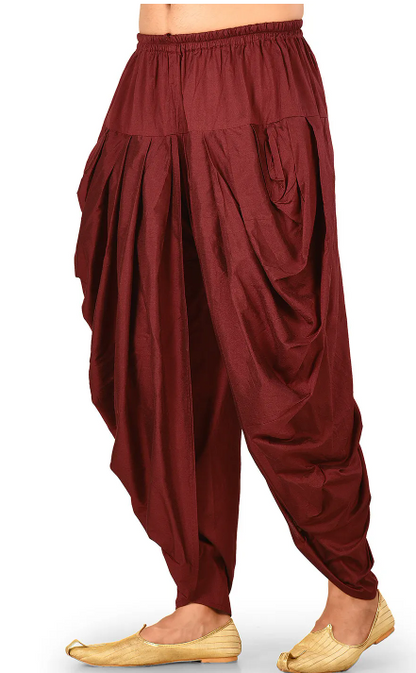 Solid Color Cotton Silk Blend Dhoti Kaul Pant in Maroon