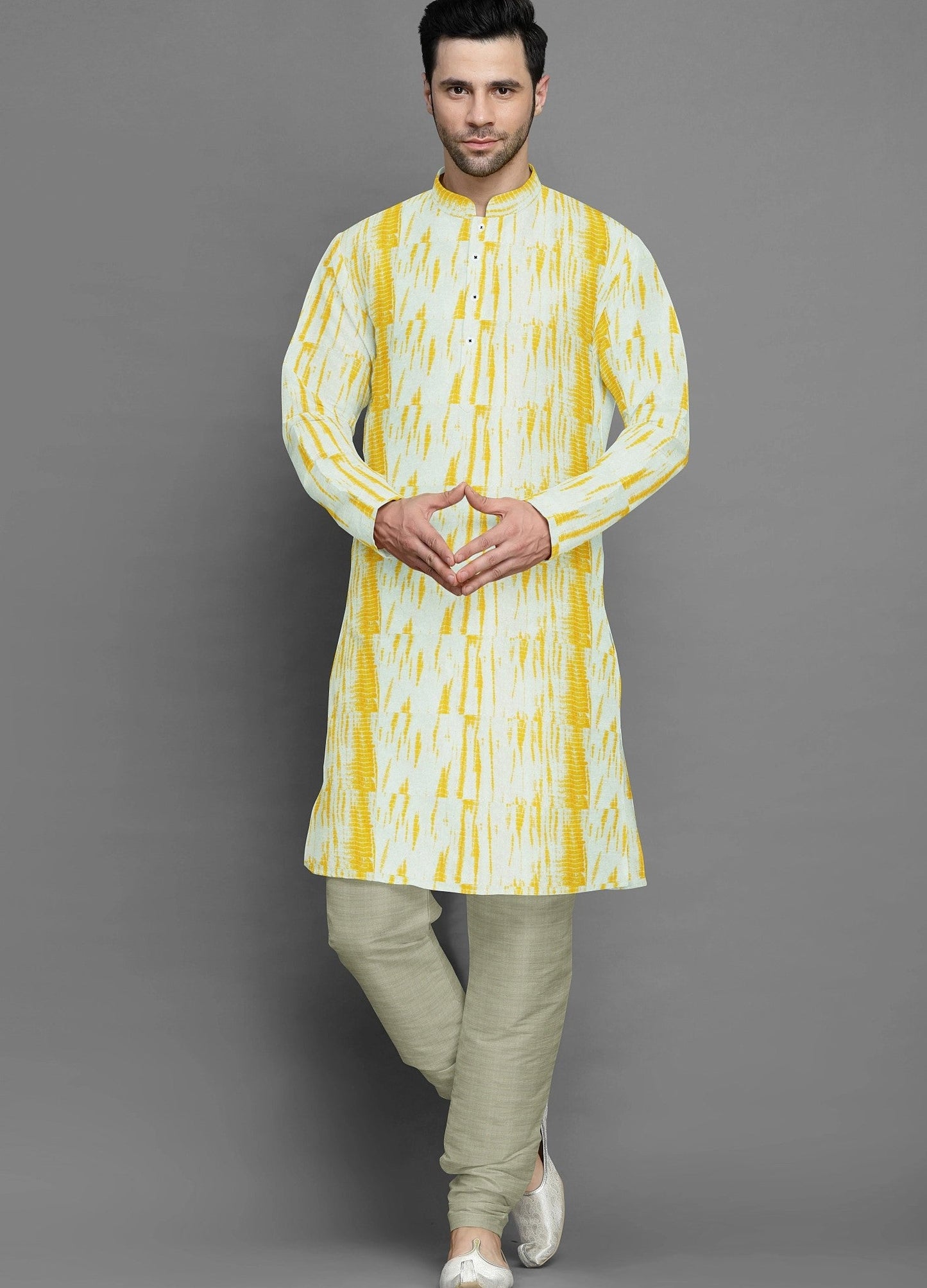 Pannama Cotton Blend Chikankari White With Yellow Shades Fabric - H.R.House Designer StudioPannama