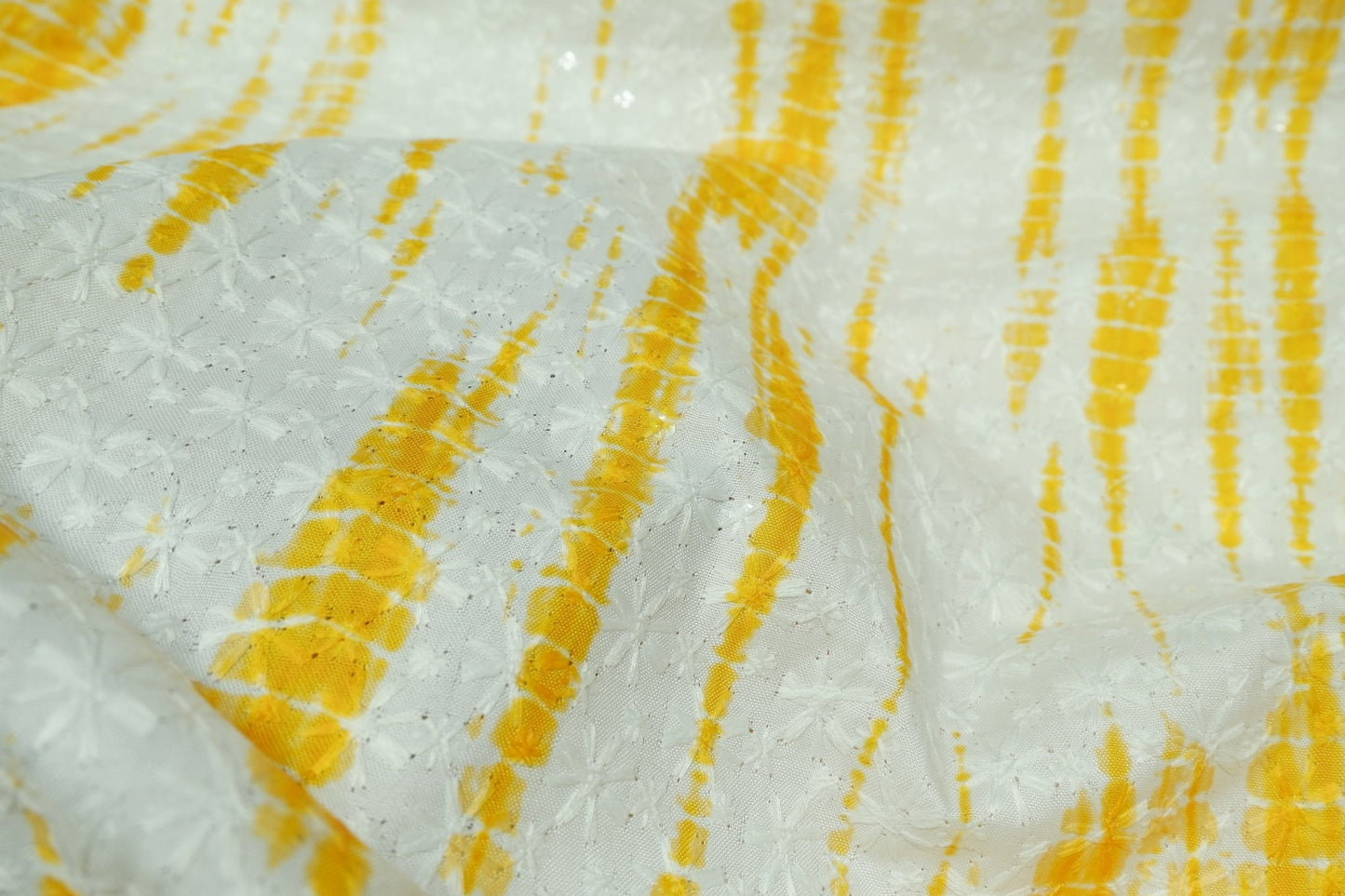 Pannama Cotton Blend Chikankari White With Yellow Shades Fabric - H.R.House Designer StudioPannama