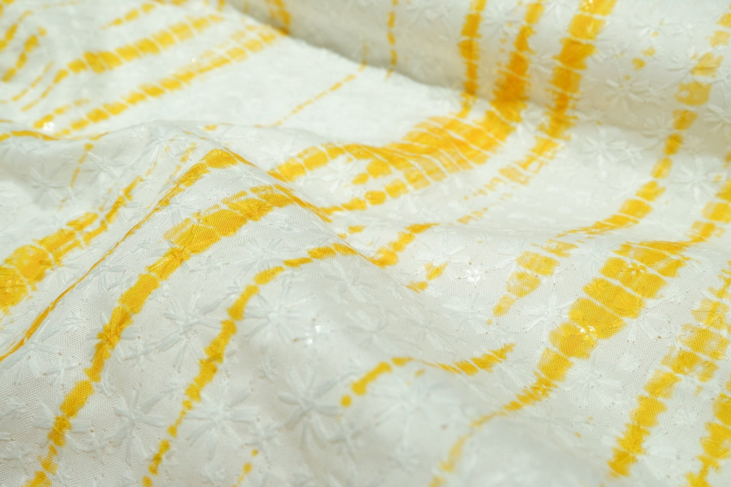 Pannama Cotton Blend Chikankari White With Yellow Shades Fabric - H.R.House Designer StudioPannama