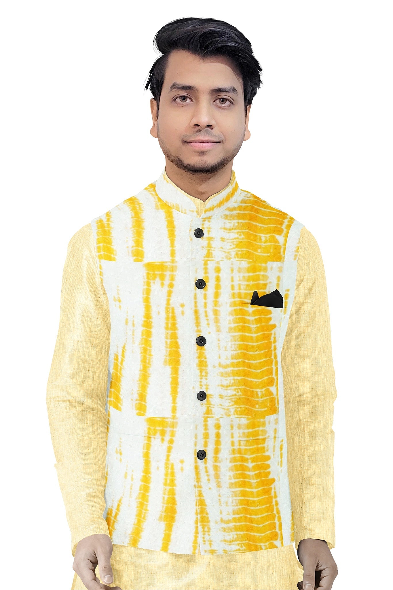 Pannama Cotton Blend Chikankari White With Yellow Shades Fabric - H.R.House Designer StudioPannama