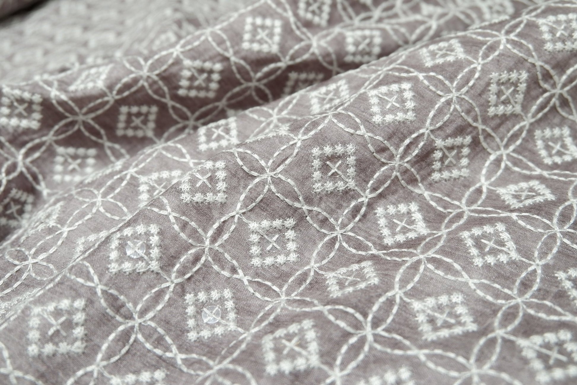 Pannama Silk Blend Light Grey Chikankari Embroidered Fabric - H.R.House Designer StudioPannama