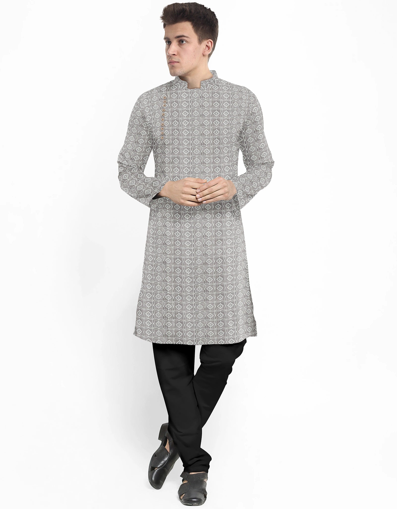 Pannama Silk Blend Light Grey Chikankari Embroidered Fabric - H.R.House Designer StudioPannama