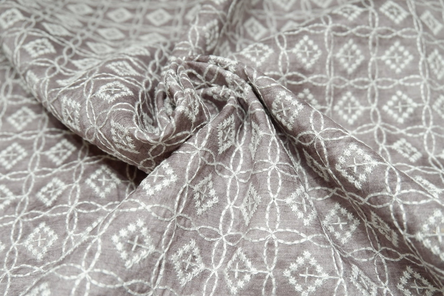 Pannama Silk Blend Light Grey Chikankari Embroidered Fabric - H.R.House Designer StudioPannama