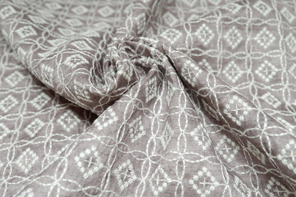 Pannama Silk Blend Light Grey Chikankari Embroidered Fabric - H.R.House Designer StudioPannama