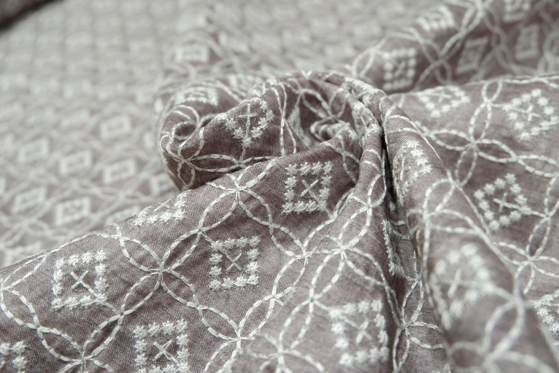 Pannama Silk Blend Light Grey Chikankari Embroidered Fabric - H.R.House Designer StudioPannama