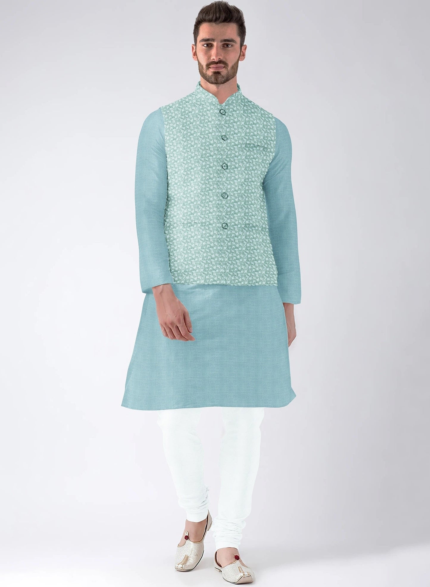 Pannama Silk Blend Sea Green Chikankari Embroidered Fabric - H.R.House Designer StudioPannama