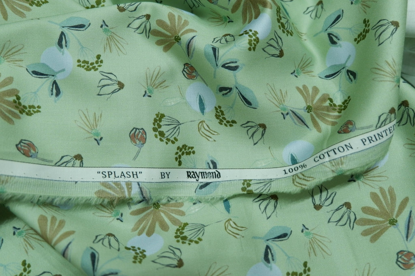 Raymond 100% Premium Cotton Green Floral Printed Fabric - H.R.House Designer StudioRaymond