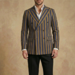 J. Hampstead Premium Super 100s Poly Wool Unstitched Fabric for Men | Bold Navy & Gold Striped Blazer Material | Rich Textured Cloth for Custom Tailoring - Image 6