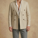 Canetti Italy Poly Cotton Striped Fabric - Biege Broad Stripe | Rich Textured Cloth for Custom Tailoring - Image 5